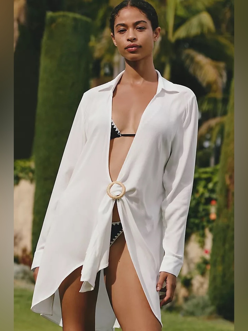 PQ Swim Millie Tie Cover-Up Kimono Boho Paradise Vacation White M/L
